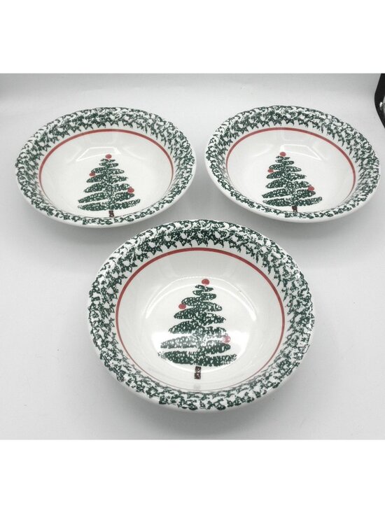 Furio Other - FUO5 by Furio 8-1/4 inch Soup Bowl Spongeware Christmas Set of 3 Made in Italy
